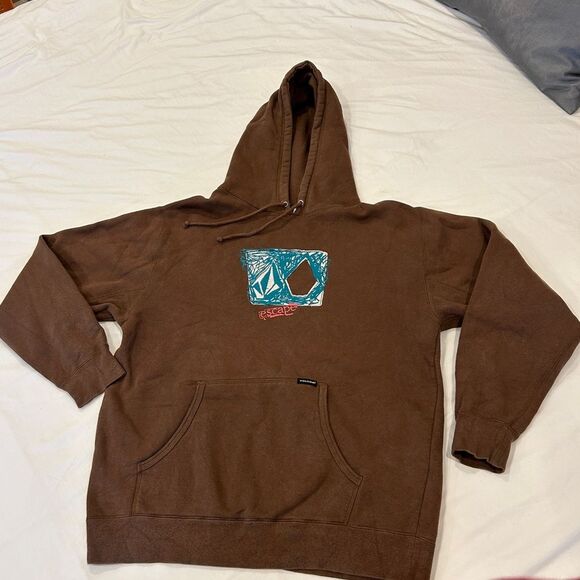 Volcom Women's Brown Escape Pullover Sweater Drawstring Hoodie Size Medium - Picture 1 of 13
